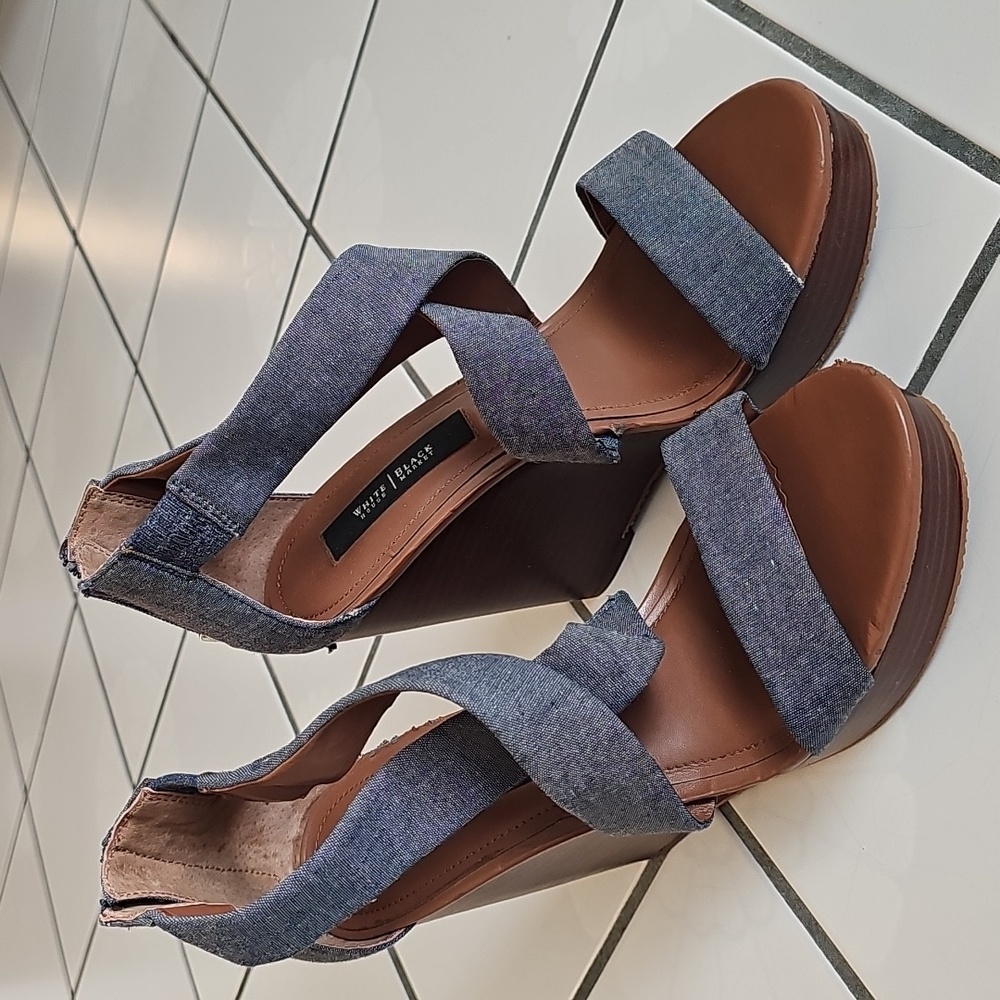 White House Black Market Denim Wedges